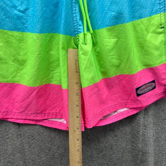 Vineyard Vines Board Shorts Men XS Striped Swim Trunks Multicolor Blue Green - Picture 6 of 10